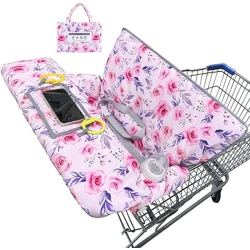 Basumee Shopping Cart Cover for Baby High Chair Covers for Restaurant Seat Grocery Cart Cover for Babies Girl Boy Cart Covers with Storage Pouch Baby Shopping Cart Cover, Light Pink