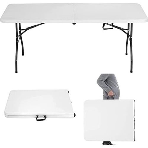 HKLGorg 6 Ft Heavy Duty Working Indoor Outdoor Plastic Folding Utility Party Dining Table Easy to Assemble with Lock Function White, 70.9 x 29.1 x 29.1 inches