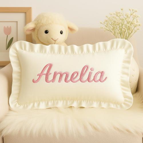 Personalized Embroidered Name Pillow, Custom Ruffle Cushion Cover, Baby Shower Gift, Newborn Keepsake, Nursery Decor, Home Accent Pillow