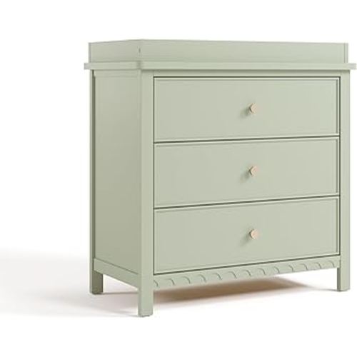 Graco Sasha 3-Drawer Chest with Changing Table Topper (Sage) – GREENGUARD Gold Certified, Nursery Bedroom Wood Chest with Spacious Storage, Interlocking Drawer System, Pre-Installed Tracks