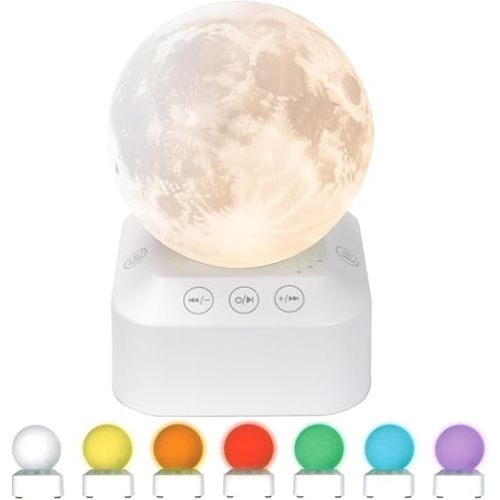 White Noise Sleep Machine with Moon Lamp Night Light,24 Soothing Sounds,Adjustable RGB Color Changing,Sleep Aid for Babies & Adults,Timer & Type-C Rechargeable,Reduces Stress & Improves Sleep Quality