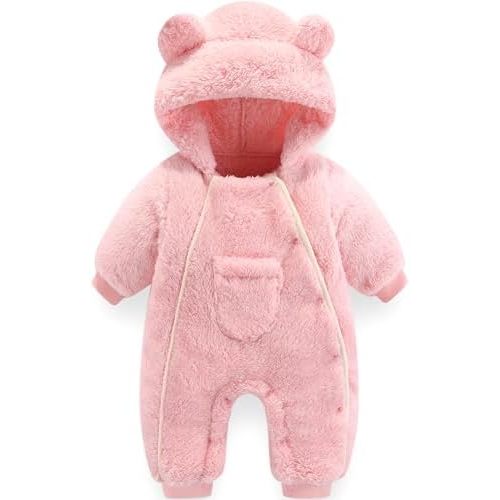 UVIPC Newborn Baby Bear outfit Baby Fleece Snowsuit Jumpsuit Warm Hooded Outfits Double Line Design