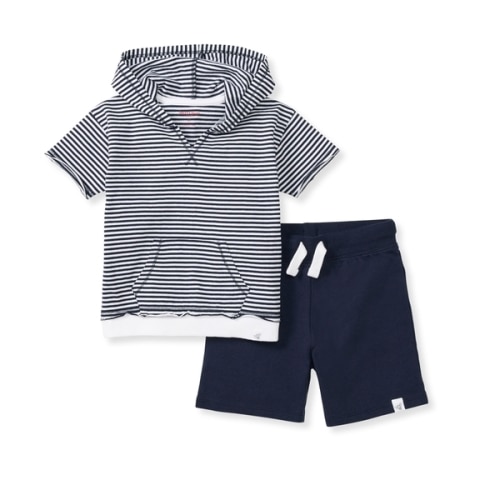 Classic Stripe Hooded Top & Shorts Set - 12 months