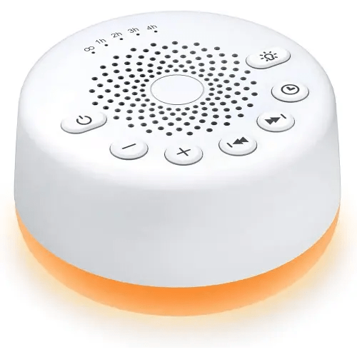 Sound Machine Easysleep White Noise Machine with 25 Soothing Sounds and Night Lights with Memory Function 32 Levels of Volume and 5 Sleep Timer Powered by AC or USB for Sleeping Relaxation (White)