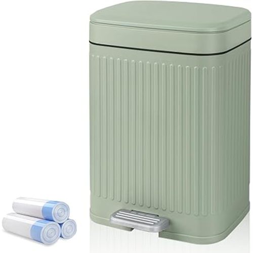 rejomiik Small Bathroom Trash Can with Lid 2.1 Gallon Soft Close Step Slim Garbage Can Waste Bin for Office, Bedroom, Kitchen, Light Green