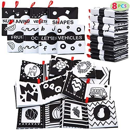 JOYIN 8 Packs Soft Baby Books, Black and White High Contrast Nontoxic Fabric Baby Crinkle Cloth Books, Early Educational Toys for Infants Babies, Baby Girl & Baby Boy Gift…