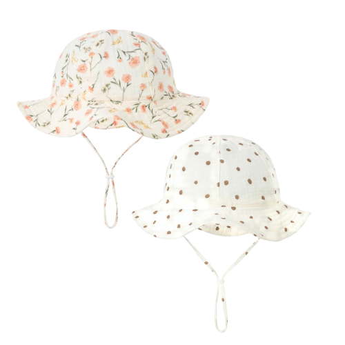2 Pack Baby Sun Hat Infant Wide Brim Sun Protection Hats Summer Outdoor Adjustable Beach Bucket Hats 0-12 Months