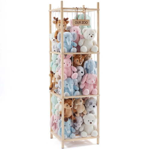 Gianna Stuffed Animal Storage, 54-Inch Plushies Storage, Features Solid Wood Frame & Secure Elastic Nets, Ideal for Toy Organizers in Playroom, Bedroom, or Nursery，Wood