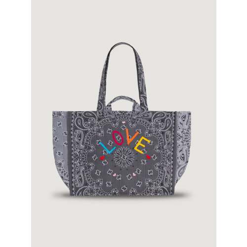 Quilted Medium Cabas Tote - LOVE - Dark grey / Pale grey