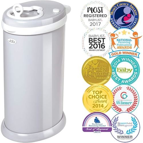 Ubbi Stainless Steel Diaper Pail, Odor Locking, No Special Bag Required, Award-Winning, Registry Must-Have, Gray