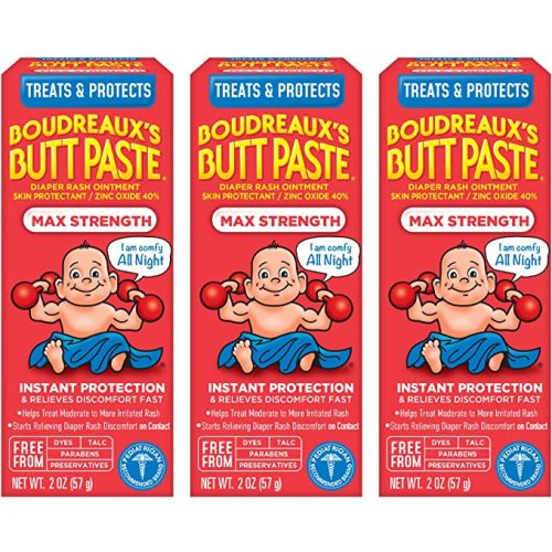 Boudreaux's Butt Paste Maximum Strength Diaper Rash Cream, Ointment for Baby, 2 oz Tube, 3 Pack - 6 Ounce