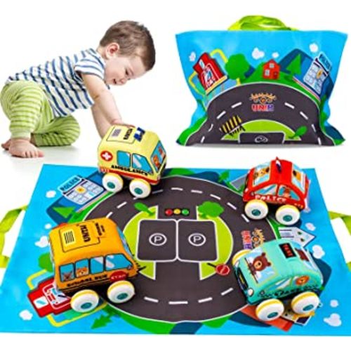 UNIH Car Toys for 1 Year Old Boy, Soft Baby Toys Set Pull Back Vehicle Car Set Birthday Toys for Baby Toddlers Age 1 2 3 Year Old