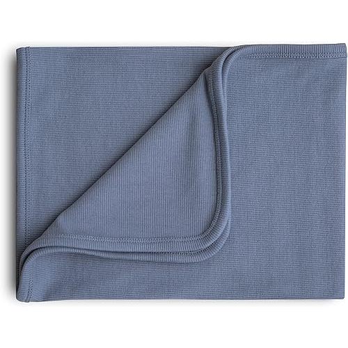 mushie Extra Soft Baby Blanket | Organic Cotton Ribbed Receiving Blanket, Swaddle, Stroller | 35x35 Inch (Tradewinds)