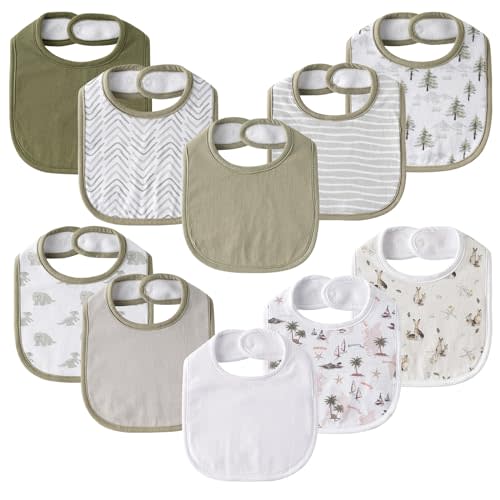 Baby Snap Bibs for Boys Girls,10 Pack Bandana Drool Bibs with Snap,Organic Cotton Snap Closure Bibs for Newborn