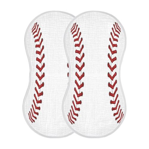 Muslin Baby Burp Cloths Set of 2, Soft Absorbent Sport Baseball Print Muslin Washcloths, Bibs, Face Towel for Newborn Boys Girls, 22 x 11 Inch