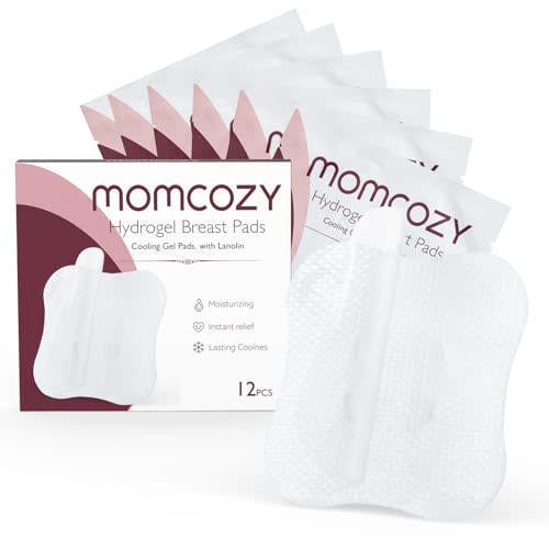 Momcozy Soothing Gel Pads, Instant & Long Cooling Relief for Sore Nipples, Made Without BPA, Hydrogel Pads with Lanolin for Breastfeeding, 12 PCS