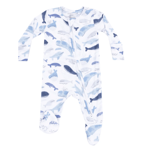 2 Way Zipper Footie - Blue Whales