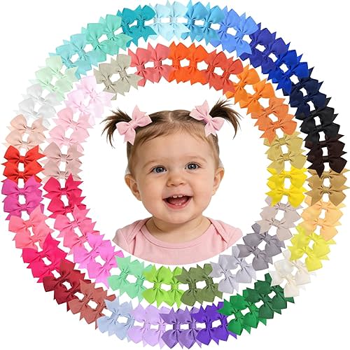 Hair Clips for Girls 100PCS - 2" Fully Lined Tiny Bows, Alligator Clips for Infants and Toddlers in Pairs
