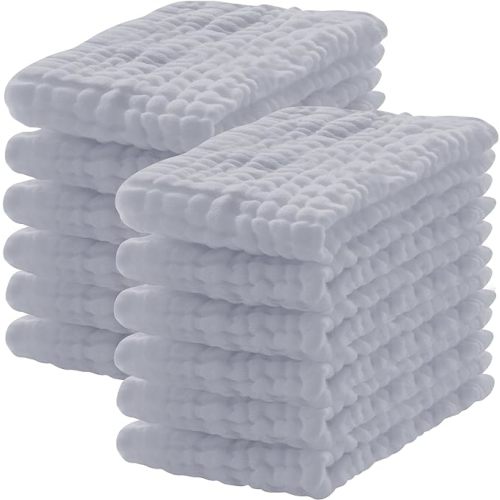 Lovely Care 12 Pack Muslin Burp Cloths 100% Cotton Muslin Cloths Large 20''x10'' Extra Soft and Absorbent Baby Burping Cloth - Slate - 10x20 Inch (Pack of 12)