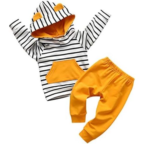 Toddler Infant Baby Boy Clothes Striped Long Sleeve Hoodie Tops Sweatsuit Pants Outfit Set