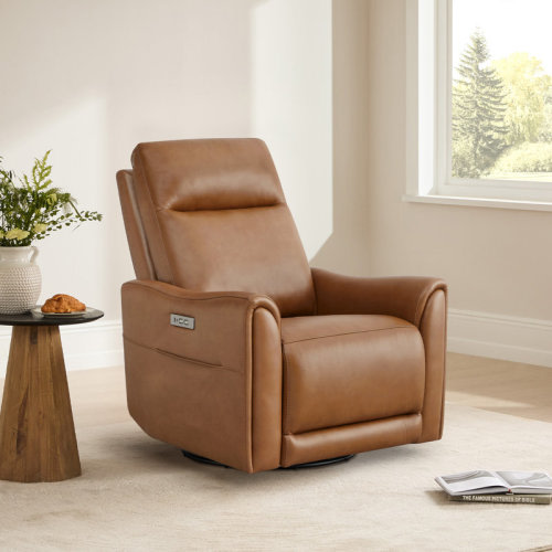 Latitude Run® Genuine Leather Swivel Glider Power Recliner with Pocket and USB & Reviews | Wayfair