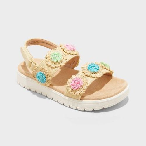 Toddler Girls' Lana Raffia Floral Footbed Sandals - Cat & Jack™ 5t