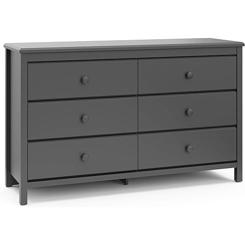 Storkcraft Alpine 6 Drawer Double Dresser (Gray) – GREENGUARD Gold Certified, Dresser For Nursery, 6 Drawer Dresser, Kids Dresser, Nursery Dresser Drawer Organizer, Chest of Drawers