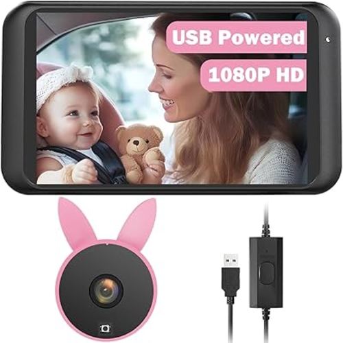 BV2 USB Baby Car Camera: 4.5" 1080P Car Seat Camera with IR Night Vision & Shockproof Clip, Real-Time Infant Monitoring, Baby Must Have Gift for New Moms & Newborn Essentials