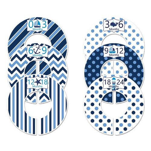 C114 Baby Boy Nursery Clothing Closet Hanger Dividers Nautical Blue Set of 6 Fits 1.25 Inch Rod