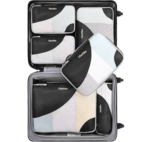 OlarHike 6 Set Packing Cubes for Travel, 4 Various Sizes and 6 Color Options, Luggage Organizer Bags for Travel Accessories, Travel Cubes for Suitcases (Black)