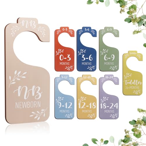 ITDYB Baby Closet Dividers for Clothes Organizer - Set of 8 Colorful Double-Sided Clothes Size Dividers form Newborn to Toddler Wooden Gender-Neutral Dividers for Daily Baby Nursery Decor