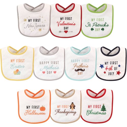Hudson Baby Boy and Girl Cotton-Poly Terry Knit Holiday Bib, 10Pk Unisex