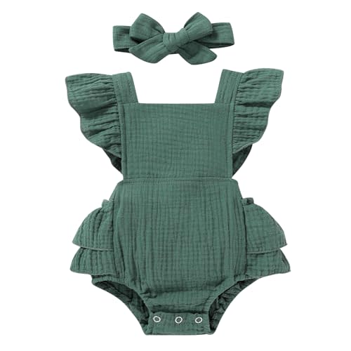 YOUNGER TREE Toddler Baby Girl Ruffled Sleeveless Romper Casual Summer Jumpsuit Cotton Linen Clothes
