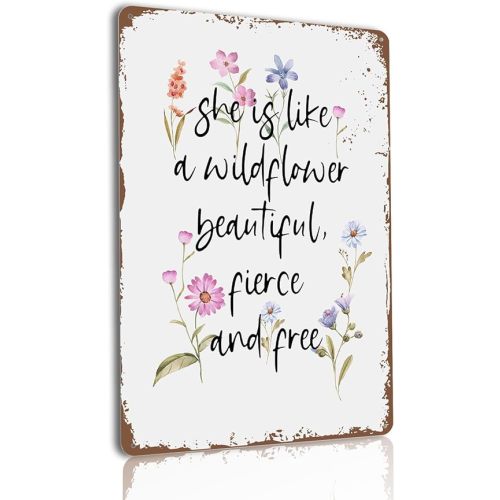 Wildflower Decor Vintage Party Decor Funny Tin Sign For Birthday Party Wildflower Baby Shower Decorations Outdoor Metal Wall Art Garage Metal Sign She Is Like A Wildflower Beautiful Fierce And Free
