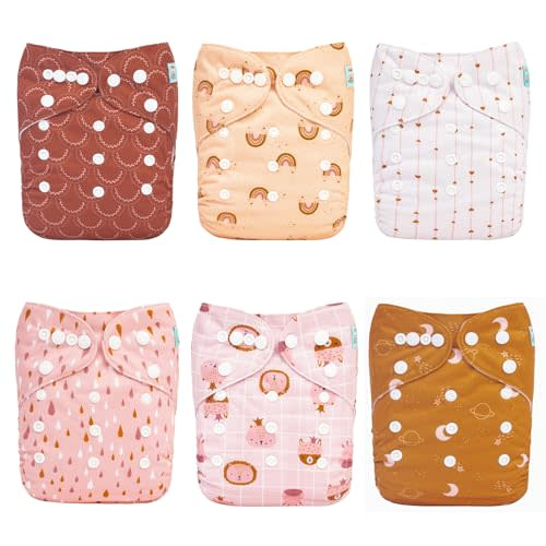 ALVABABY Baby Cloth Diaper 6 Pack with 12 Inserts One Size Cloth Diaper Covers Adjustable Washable Reusable for Baby Girls and Boys