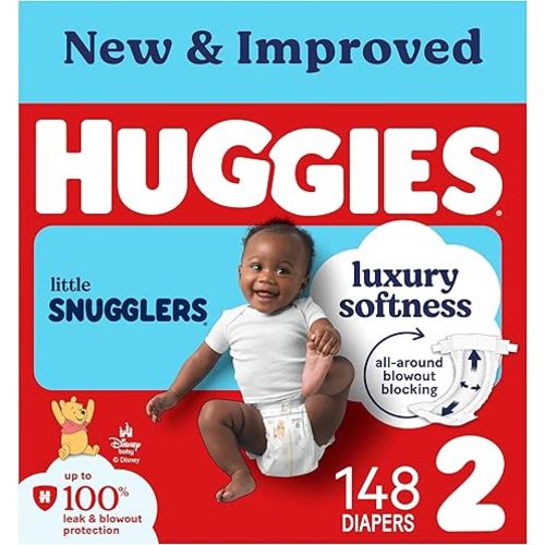 Huggies Size 2 Diapers, Little Snugglers Baby Diapers, Size 2 (12-18 lbs), 148 Count, Packaging May Vary