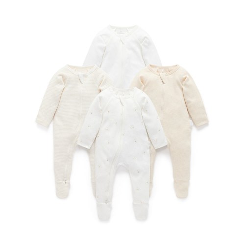 Purebaby 4 Pack Zip Growsuit | David Jones