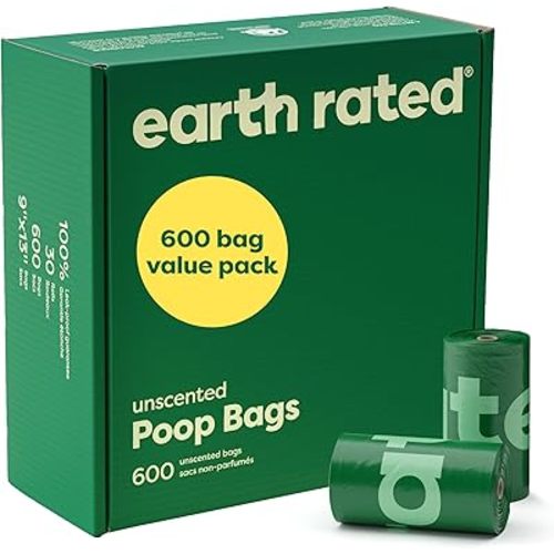 Earth Rated Dog Poop Bags Value Pack, Leak-Proof and Extra-Thick Pet Waste Bags for Big and Small Dogs, Refill Rolls, Unscented, 600 Count