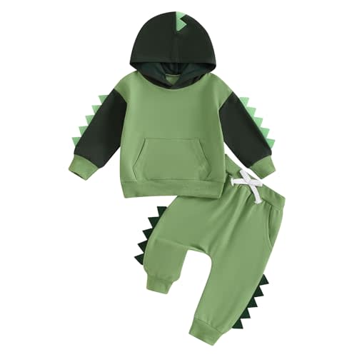 LIOMENGZI Infant Baby Boys Hooded Clothes Set Dinosaur Print Color Block Sweatshirt Pants Set Toddler Boy Fall Winter Outfit