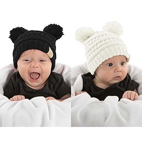 Funky Junque Baby Beanie Hat - Soft Knit Winter Cap with Double Pom Pom - Easter Pastels, Classic Solids, Value Packs