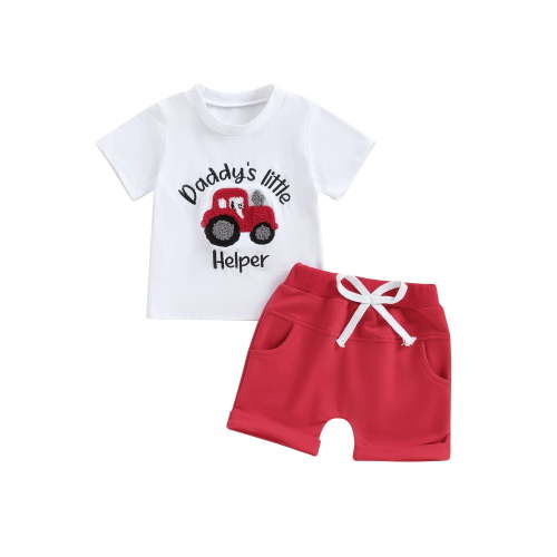 Baby Toddler Boys Summer Shorts Clothing Set, 3 6 12 18 24 Months 2T 3T Short Sleeve Cartoon Bear Print T-shirt with Elastic Waist Shorts Kids Outfit