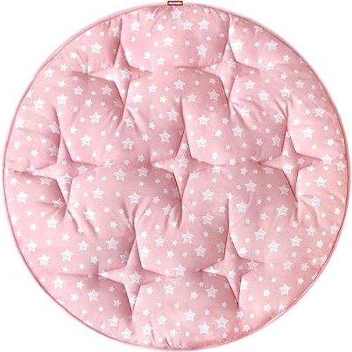 Moonsea Round Kids Play Mat Pink Star Nursery Rug for Baby Girl, Soft Crawling Non Slip Cushion Play Mat for Children Toddlers Bedroom and Princess Pop Up Play Tent, Diameter 40''
