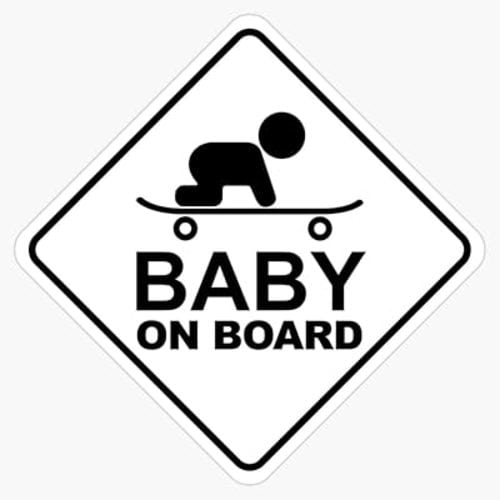 Baby On Board - Skater Baby Sign - Black White Window Bumper Sticker Decal 5"