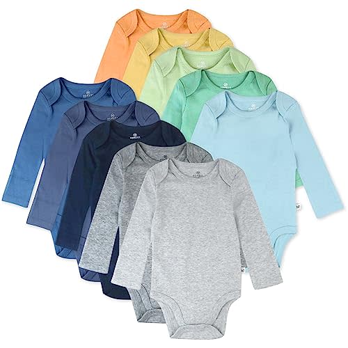 HonestBaby 10-Pack Long Sleeve Bodysuits One-piece 100% Organic Cotton for Infant Baby Boys, Girls, Unisex
