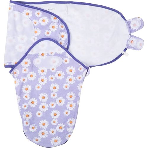LollyBanks Baby Swaddles 100% Organic Cotton, 0-3 Months Baby Girl Swaddles with Easy Change Zipper, Swaddle Sack for Newborn Girls (Daisy Print)