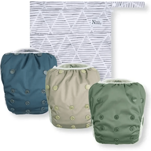 Reusable Swim Diapers and Wet Bag - One Size Fully Adjustable - Hamptons Unisex 3 Pack with Wet Bag by Nora's Nursery