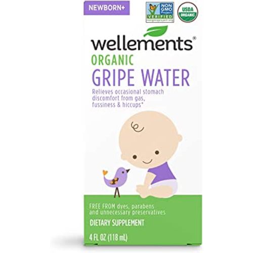 Wellements Organic Gripe Water, 4 Fl Oz, Eases Baby's Stomach Discomfort and Gas, Free from Dyes, Parabens, Preservatives
