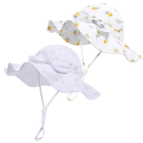 Baby Girl Sun Hat with UPF 50+ Outdoor Adjustable Beach Hat with Wide Brim Bucket Hats