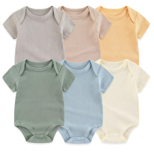 Baby Bodysuit 6 Pack Soft Mixed Ribbed Short Sleeve Romper Infant Boy Girl Clothes Set