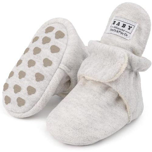 Babelvit Newborn Baby Boy Girl Soft Fleece Booties Stay On Infant Slippers Socks Shoe Non Skid Gripper Toddler First Walkers Winter Ankle Crib Shoes